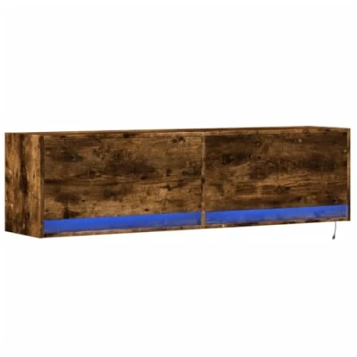 Image de vidaXL Meuble TV mural avec lumières LED chêne fumé 140x31x38 cm852373