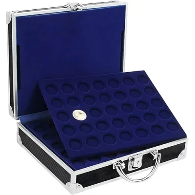 Afbeelding van Safe 9801 numismatische koffer zwart met 6 dienbladen voor 200 stuks van verschillende diameters Collector Pieces 2 euro, herdenkingsmunten en nog veel meer, zwart, modern, zwart., Modern
