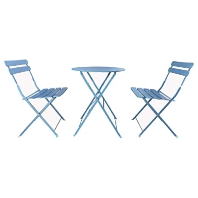 Afbeelding van Rebecca Mobili Tafel en 2 balkonstoelen, bistroset, lichtblauw, staal, roestvrij, voor terras tuin afmetingen (h x b d): 71 60 cm art. RE6830