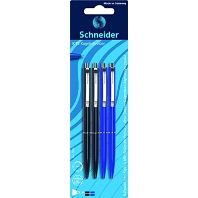 Afbeelding van Schneider balpen K15 zwart/blauw blister a 4 stuks S 73089