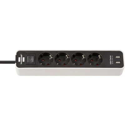 Afbeelding van Stekkerdoos 4 voudig Brennenstuhl 1.5 meter (2 USB poorten, Schakelaar, Wit/Zwart)