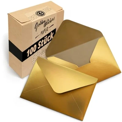 Afbeelding van Japun enveloppen (100 stuks) van papier, envelop zonder venster DIN C5 220 x 156 mm goud/goud