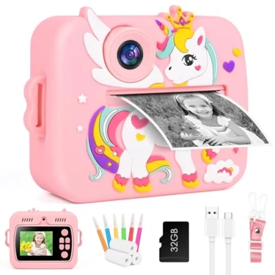 Afbeelding van Instant kindercamera met 32G printpapier, TF kaart, 2,4 inch display, 1080p, direct afdrukken, kerstcadeau voor kinderen van 3 tot 12 jaar, paars