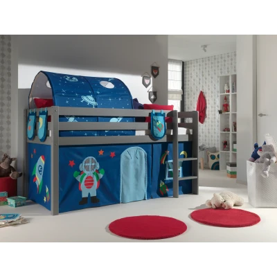 Afbeelding van LUCEVI Pino Halfhoogslaper H115CM + Ladder Astro Gordijntjes 3 Zakjes Tunnel Grijs 90x200 cm