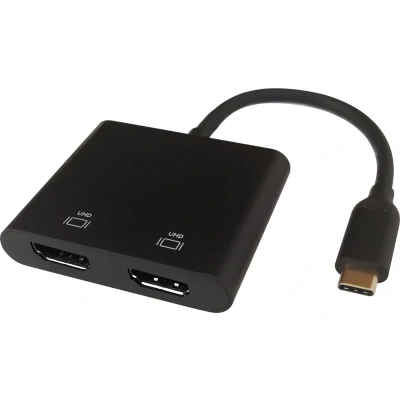Afbeelding van Deltaco USBC 2HDMI USB C naar 2x HDMI Adapter MultiStream 4K/60Hz Zwart