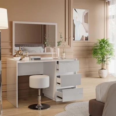Afbeelding van Vicco Marla Kaptafel 120 cm met kruk Wit Hoogglans