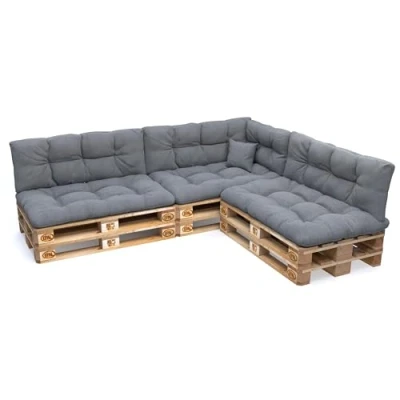 Afbeelding van POKAR Set van 8 palletkussens Zitkussen 120 x 80 cm en rugkussen 40 cm, grijs