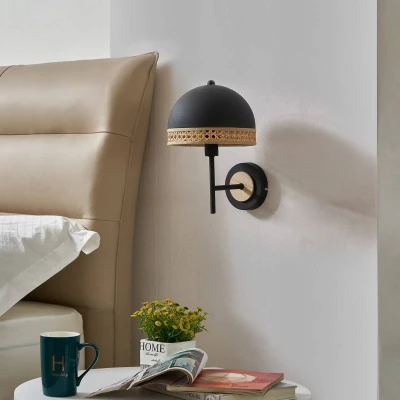 Afbeelding van Lindby Lonnaris wandlamp met rotan, zwart