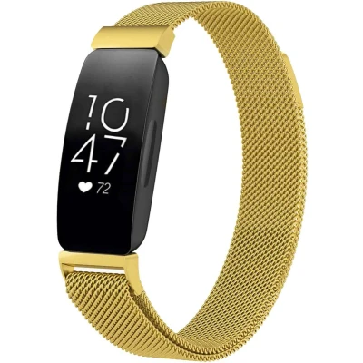 Afbeelding van iMoshion Bandje Geschikt voor Fitbit Inspire Maat M Milanees magnetische band met installatiehulp goud