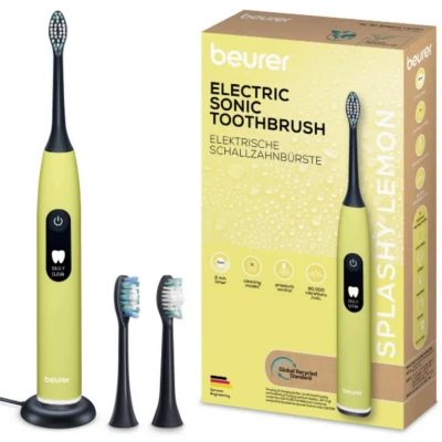 Afbeelding van Beurer SC 50 Sonische Elektrische Tandenborstel Splashy Lemon 5 Poetsstanden Druksensor &amp; Timer 22 dagen Accuduur 2 Opzetborstels USB Laadplaat Gerecycled 3 Jaar Garantie