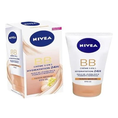 Image de NIVEA BB Crème 5 En 1 Teinte Claire Visage FPS 15 Hydratation 24H Réduit Imperfections &amp; Signes De Fatigue Huile Jojoba Bio Pigments Minéraux Vegan Tous Types Peaux 50 ml
