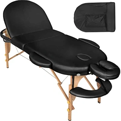 Afbeelding van tectake® Massagetafel behandeltafel ovaal, zwart, 5 cm matras in hoogte verstelbaar, incl. accessoires behandelbank opbergtas opvouwbaar