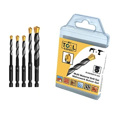 Afbeelding van Ultimate Professional 5 stuks 5,6,6,8,10 mm Hex 9 draai en slagboorset voor baksteen, tegels, hout, kunststof, metaal