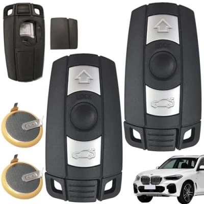 Afbeelding van 2 stuks autosleutelbehuizing met afstandsbediening, compatibel x LIR2025 batterijen, voor BMW 1, 3, 5, 6 X1, X5 serie, sleutelbehuizing afstandsbediening
