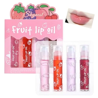 Afbeelding van Roll On Lip Gloss Set met Case, 4 stuks Glossy Make Up voor kinderen en tieners, fruitdranken, kindvriendelijk, feestcadeau, beste vrienden