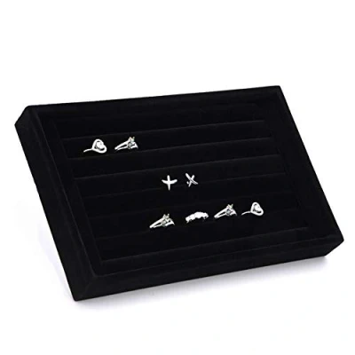 Afbeelding van Yosoo Opbergdoos van fluweel voor sieraden, oorbellen, ringen, manchetknopen, opbergvak, geschenksleuven (zwart)