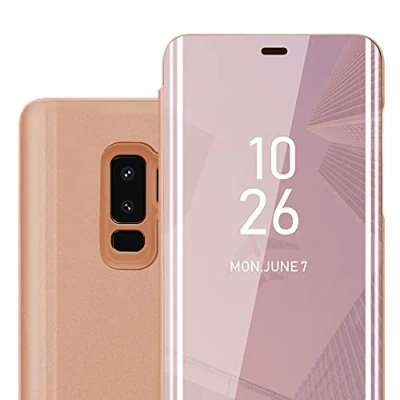 Afbeelding van Cadorabo Hoesje geschikt voor Samsung Galaxy S9 PLUS in KUNZIET ROZE Clear View Spiegel Beschermende Case met Tribunefunctie 360 Graden Bescherming Book Cover Etui