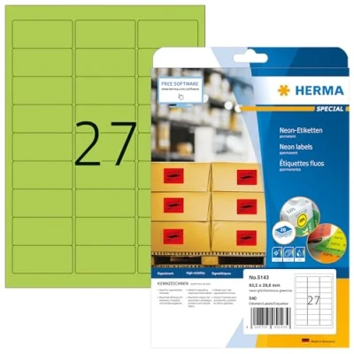 Afbeelding van Huismerk Herma 5143 Laserprinter Etiket 63,5x29,6mm Fluor Groen 540 etiketten