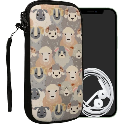 Afbeelding van kwmobile hoesje voor smartphones XL 6,7/6,8&quot; hoes van Neopreen design wit / bruin grijs binnenmaat 17,2 x 8,4 cm