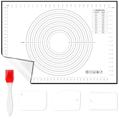 Afbeelding van WECUTE Siliconen bakmat met 3 schrapers, 1 borstels, 70 x 50 cm, antislip, bakmat, meetbaar, bakplaat, accessoires voor deeg (zwart)