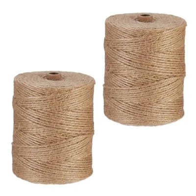 Afbeelding van Relaxdays jute touw op rol set van 2 300 m per koord hobby diy afbreekbaar
