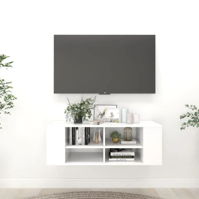 Afbeelding van Tv wandmeubel 102x35x35 cm bewerkt hout wit