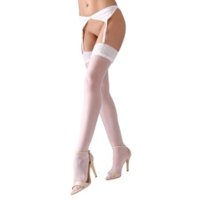 Afbeelding van Cottelli Collection Jarretel Kousen met Sexy Motief Langs Rand voor Onschuldig Uitstraling Maat S Wit