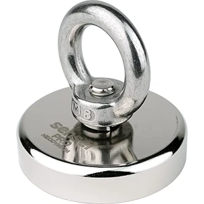 Afbeelding van SENSEI 110 kg magneet neodymium N52 met bovenste oogje, Ø 5 x H 1,5 cm, zeer sterke voor thuis, werkplaats, watervissen
