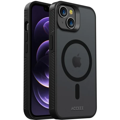 Afbeelding van Accezz Hoesje Geschikt voor iPhone 14 Rugged Frosted Backcover MagSafe Zwart