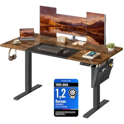 Afbeelding van SONGMICS LSD016X01 Elektrische statafel, 60 x 140 (72 120) cm, in hoogte verstelbare tafel, 4 hoogtes, tas, stalen frame, dik tafelblad, rustiek bruin en zwart