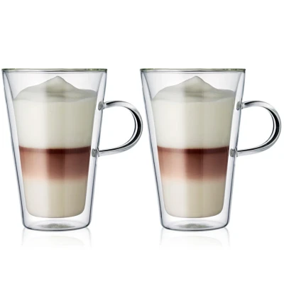 Afbeelding van Bodum Dubbelwandige Latte Macchiato Glazen met oor Canteen Gepatenteerd Ventiel 400 ml 2 Stuks