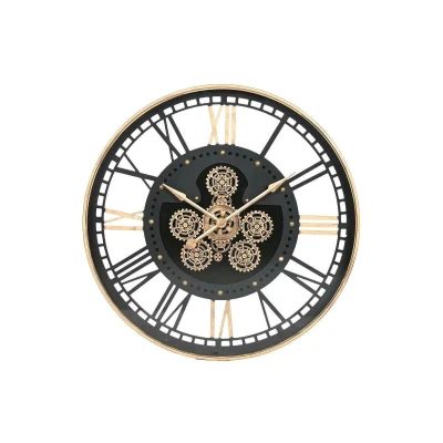 Afbeelding van Muurklok Home ESPRIT Zwart Gouden Metaal Kristal 100 x 9 cm