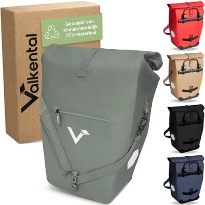 Afbeelding van Valkental 2 in 1 gerecycleerde plastic fietstas, 100% waterdicht. Veel praktische vakken, 23 28, flexibel volume met laptopvak, draagtas