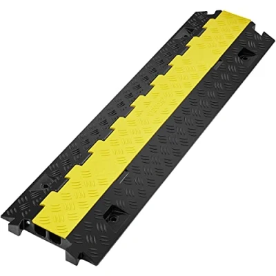 Image de VEVOR Rampe de Protection Cable à 2 Canaux 3,05x2,79 cm Passage au Sol TPU Capacité Charge 10 000 kg/Axe Passe Ralentisseur Modulaire Couvercle Rabattable TPR pour Intérieur Extérieur