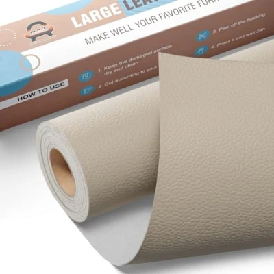 Afbeelding van lederen reparatiepatches, 40 x 160 cm, zelfklevende reparatiepatches voor bank, autostoel, meubels, tas, ivoorgrijs