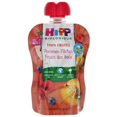 Afbeelding van HiPP 100% Fruit Biologische Appel Perzik Bosvruchten Kalebas Vanaf 4/6 Maanden 90 g