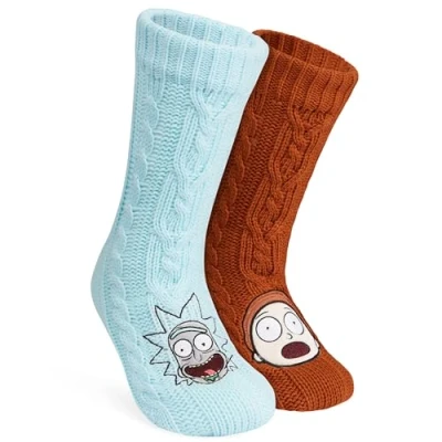 Afbeelding van RICK AND MORTY Pluizige sokken voor mannen en tieners, zachte warme met antislip pads, eenheidsmaat, cadeaus mannen, Bruin/Blauw