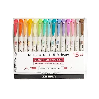 Afbeelding van Zebra Mildliner Double Ended Brush Pen &amp; Marker 15/Pkg verschillende kleuren