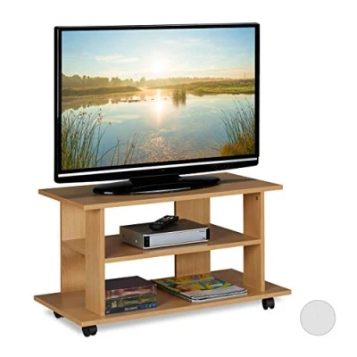 Afbeelding van Relaxdays tv kast op wielen meubel televisietafel verrijdbaar dressoir houtlook