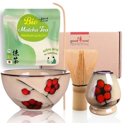 Afbeelding van Goodwei Theeceremonieset met hoogwaardige Matcha schaal en echte biologische uit Japan (Plum)
