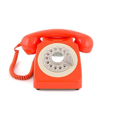 Afbeelding van GPO 746 Retro vaste telefoon in jaren &#039;70 stijl met draaibare wijzerplaat Expandable koord, authentieke beltoon oranje