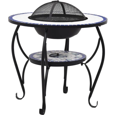 Afbeelding van Vuurtafel mozaïek 68 cm keramiek blauw en wit