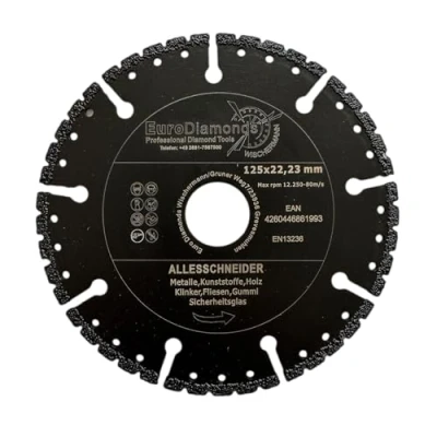 Afbeelding van EDW Professionele diamantdoorslijpschijf, diameter 125 mm, voor het snijden van kunststof, hout, metaal, glasvezel, beton, gewassen diamantdoorslijpschijf met zeer weinig vonken