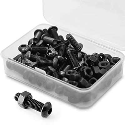 Afbeelding van (40 set) M6 x 16 mm lenskopschroeven met binnenzeskant en moeren volledige schroefdraad van koolstofstaal 10,9 (zwart)