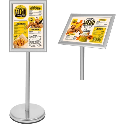 Afbeelding van Belle Vous Zilveren A4 Aanpasbare Bord Houder Standaard Aluminium Poster Staande Voet Display Klikframe Voor Portret &amp; Landschap Formaat Exhibities, Winkels Restaurant Menu’s