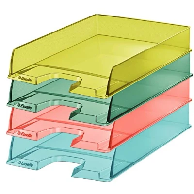 Afbeelding van Esselte Stapelbare A4 brievenbak, opslag voor documenten, catalogi, brochures en tijdschriften, huis/kantoor, gestructureerd patroon, Colour&#039;Breeze serie, 10 stuks, verschillende kleuren, 626276