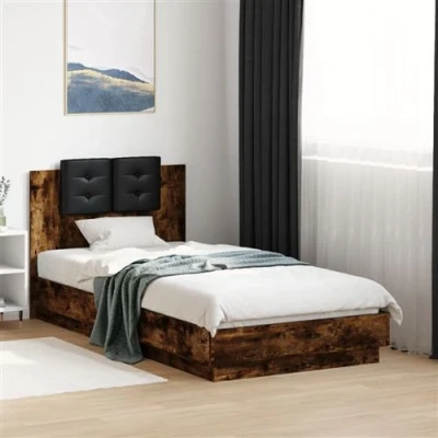 Afbeelding van vidaXL Bedframe met hoofdbord en LED gerookt eikenkleurig 90x190 cm