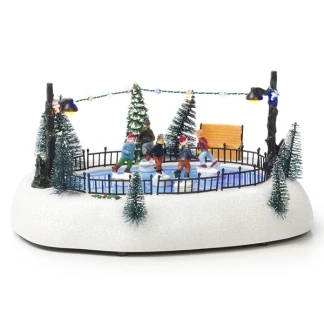Afbeelding van Lumineo kerstdorp kerst tafereel schaatsbaan beweging en licht 27 cm