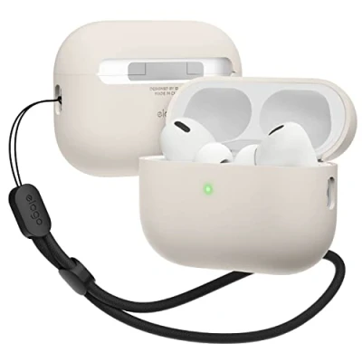 Afbeelding van elago Siliconen beschermhoes compatibel met Apple AirPods Pro 2e generatie, ronde polsband, drievoudige laagse structuur, schokbestendige hoes (steen)