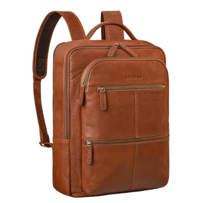 Afbeelding van STILORD Coryo Laptoprugzak van leer, groot en elegant, zakelijke rugzak 17 inch voor dames heren, echt leer hoge kwaliteit, Maraska Bruin